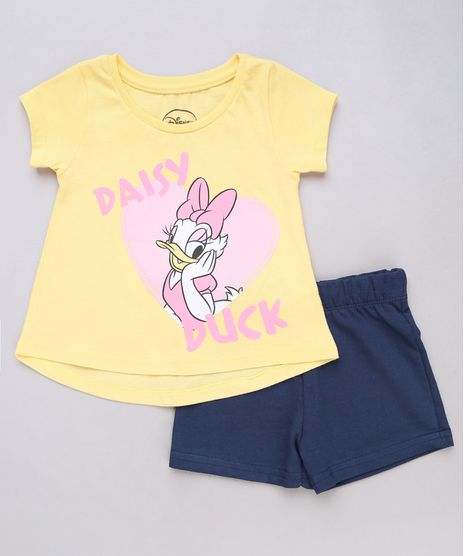 Conjunto-Infantil-Margarida-de-Blusa-Manga-Curta-Amarela---Short-em-Moletom-Azul-Marinho-9540157-Azul_Marinho_1