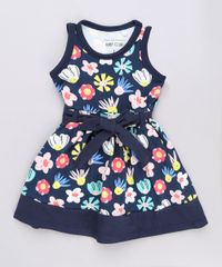 Vestido-Infantil-Estampado-Floral-com-Laco-Sem-Manga-Azul-Marinho-9653834-Azul_Marinho_1