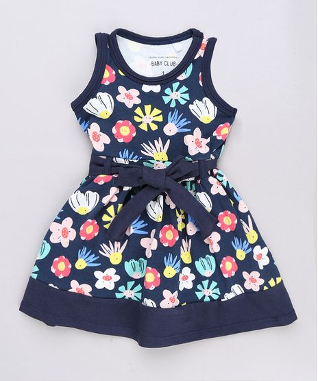 Vestido-Infantil-Estampado-Floral-com-Laco-Sem-Manga-Azul-Marinho-9653834-Azul_Marinho_1
