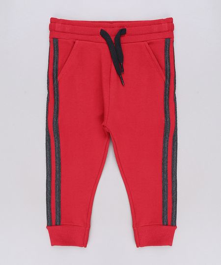 Calca-Infantil-em-Moletom-com-Listras-Laterais-e-Bolso-Vermelha-9618699-Vermelho_1