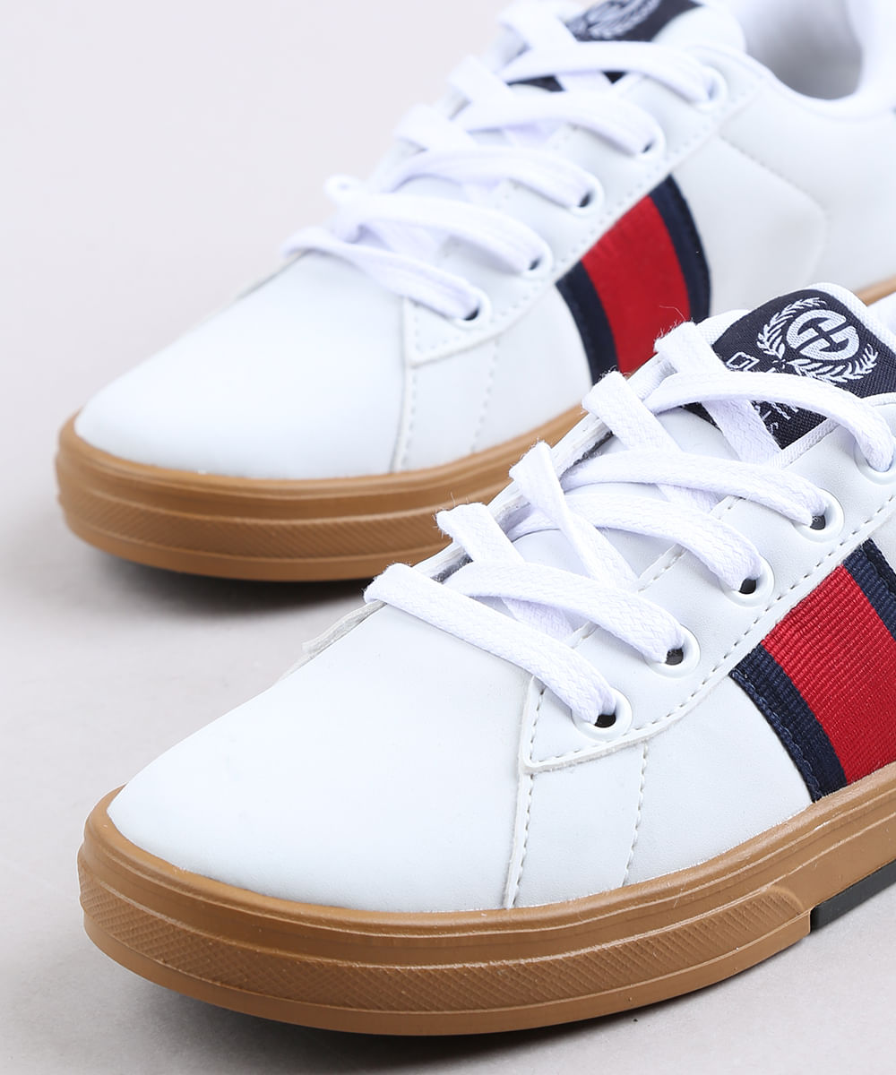 tênis masculino ollie com faixas laterais branco