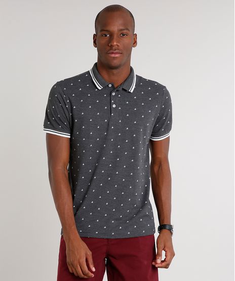 Polo-Masculina-em-Piquet-Estampada-de-Barcos-Manga-Curta-Chumbo-9323167-Chumbo_1