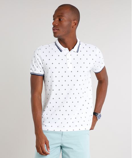 Polo-Masculina-Comfort-Fit-em-Piquet-Estampada-de-Ancora-Manga-Curta-Branca-9323156-Branco_1