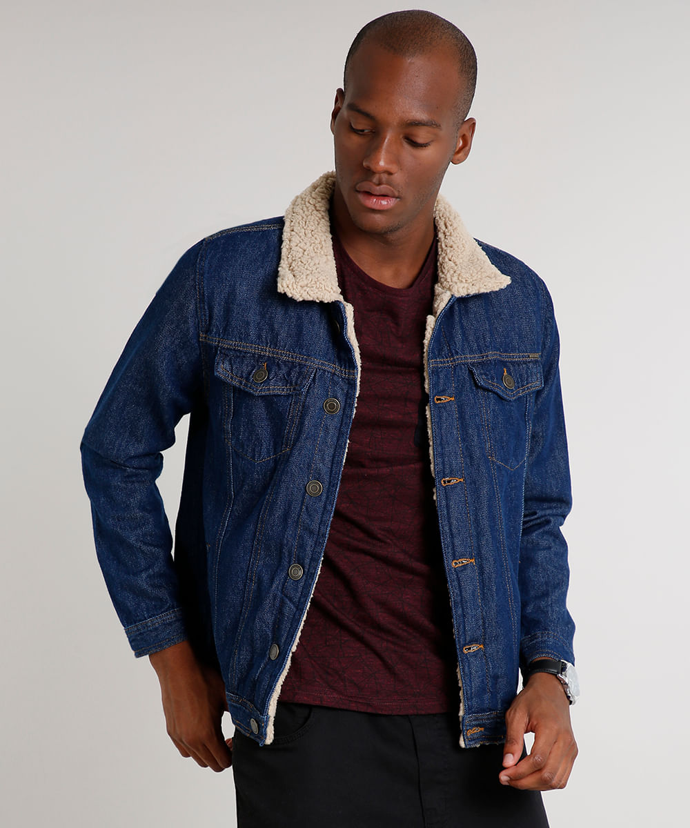 jaqueta jeans gola pelo masculina