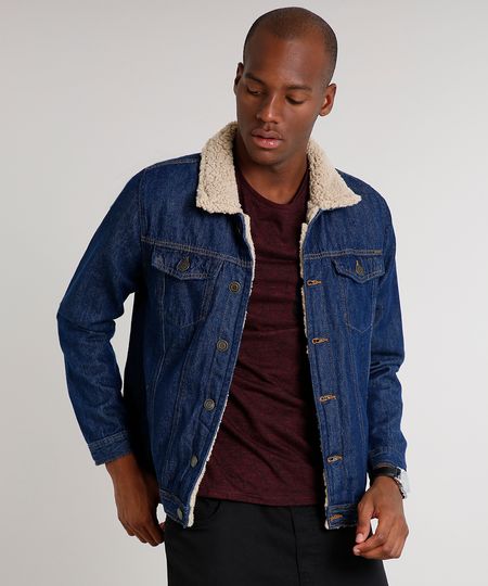 jaqueta jeans com pelo sintetico