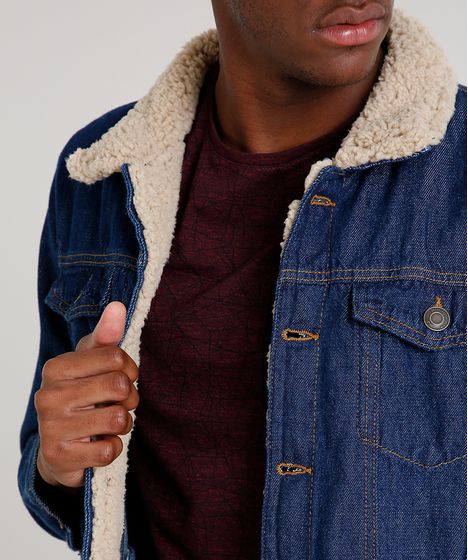 jaqueta jeans com forro de pelo masculina