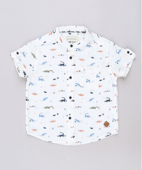 Camisa-Infantil-Estampada-de-Dinossauros-com-Bolso-Manga-Curta-Gola-Padre-Off-White-9543942-Off_White_1
