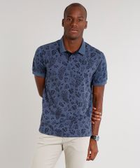 Polo-Masculina-Comfort-Fit-em-Piquet-Estampada-de-Folhagens-Manga-Curta-Azul-Marinho-9602991-Azul_Marinho_1