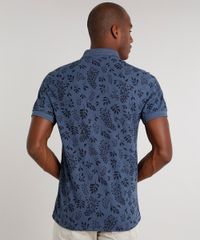 Polo-Masculina-Comfort-Fit-em-Piquet-Estampada-de-Folhagens-Manga-Curta-Azul-Marinho-9602991-Azul_Marinho_2