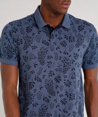 Polo-Masculina-Comfort-Fit-em-Piquet-Estampada-de-Folhagens-Manga-Curta-Azul-Marinho-9602991-Azul_Marinho_4