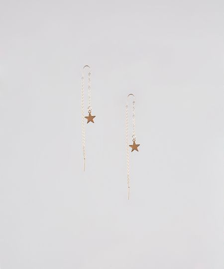 Brinco-Feminino-com-Corrente-e-Pingente-de-Estrela-Dourado-9544861-Dourado_1