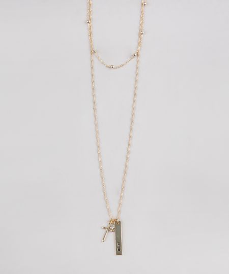 Colar-Feminino-Duplo-Folheado-com-Pingente-de-Cruz-Dourado-9544866-Dourado_1