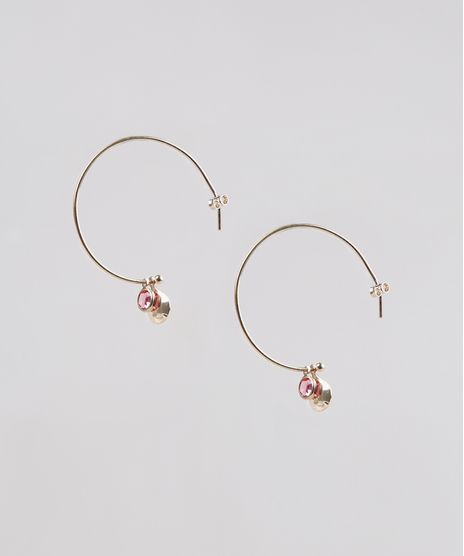 Brinco-Feminino-de-Argola-Folheado-com-Pingente-de-Pedra-Zirconia-Dourado-9544863-Dourado_1