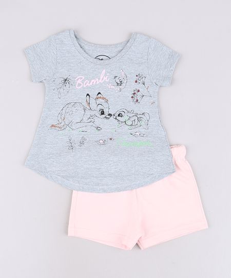 Conjunto-Infantil-Bambi-de-Blusa-Manga-Curta-Cinza-Mescla---Short-em-Moletom-Rosa-Claro-9632711-Rosa_Claro_1