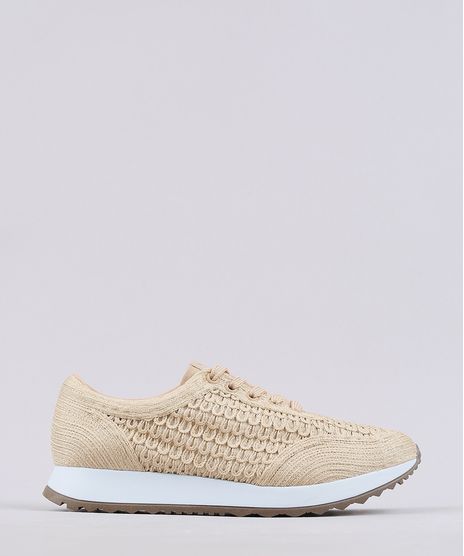 Tenis-Feminino-Via-Uno-Running-com-Cordao-Bege-9662059-Bege_1