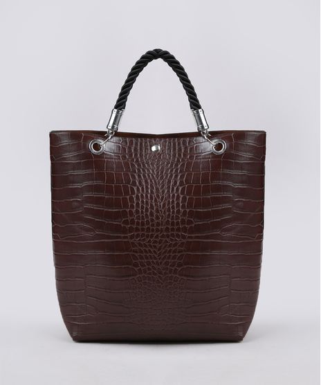 Bolsa-Feminina-Tote-Media-Croco-com-Alca-Transversal-Removivel-Marrom-9505290-Marrom_1