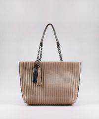 Bolsa-Feminina-Shoulder-Texturizada-com-Correntes-e-Tassel-Bege-9505295-Bege_1