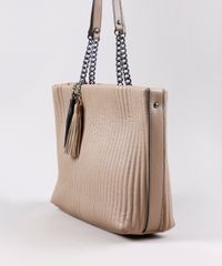 Bolsa-Feminina-Shoulder-Texturizada-com-Correntes-e-Tassel-Bege-9505295-Bege_2