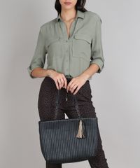 Bolsa-Feminina-Shoulder-Texturizada-com-Correntes-e-Tassel-Preta-9505295-Preto_2