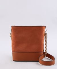Bolsa-Feminina-Pequena-em-Suede-com-Correntes--Caramelo-9483378-Caramelo_1