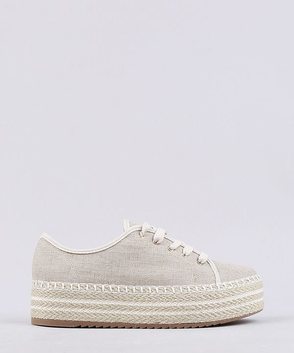 Tênis Feminino Beira Rio Flatform em Lona com Corda Bege 34