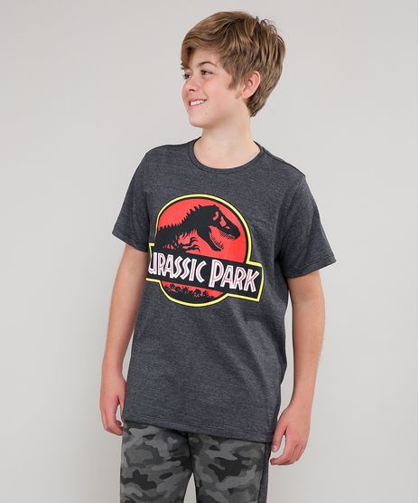 Camiseta-Infantil-Jurassic-Park-Manga-Curta-Gola-Careca--Cinza-Mescla-Escuro-8484879-Cinza_Mescla_Escuro_1