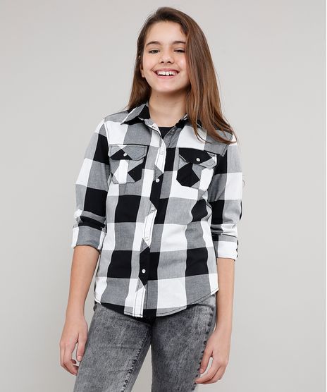 Camisa-Infantil-Estampada-Xadrez-Manga-Longa-Preta-9402505-Preto_1