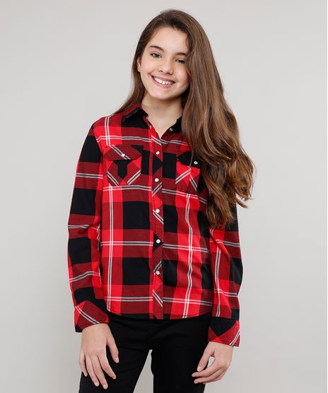 Camisa-Infantil-Estampada-Xadrez-com-Bolsos-Manga-Longa-Vermelha-9402504-Vermelho_1