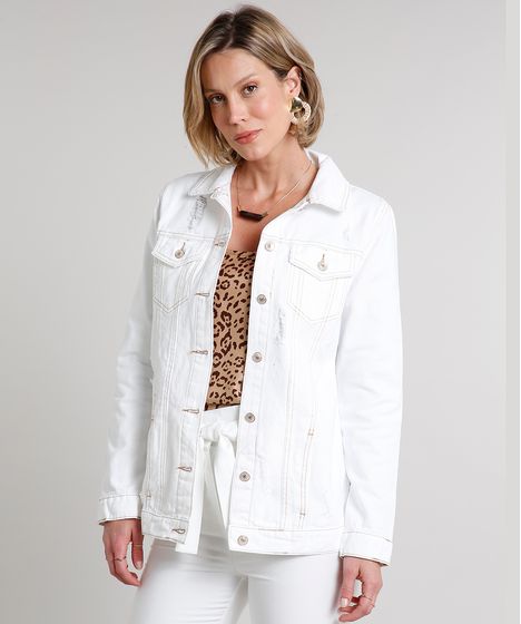 jaqueta branca sarja feminina