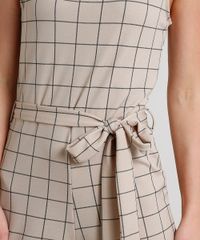 Macacao-Feminino-Pantacourt-Estampado-Quadriculado-com-Faixa-para-Amarrar-Sem-Manga-Kaki-9609547-Kaki_4