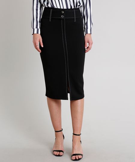 Saia-Lapis-Feminina-com-Pespontos-e-Cinto-Preta-9667342-Preto_1