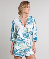 Macaquinho-Feminino-Estampado-de-Folhagem-Manga-3-4-Branco-9630825-Branco_1