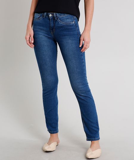Calça Jeans Feminina Reta com Bolsos Azul Escuro - cea Calça Jeans Feminina Reta com Bolsos Azul Escuro - cea