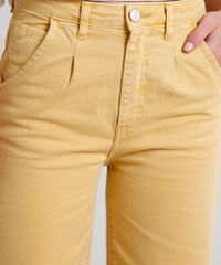 Calca-de-Sarja-Feminina-Pantacourt-com-Bolso-Mostarda-9666390-Mostarda_4