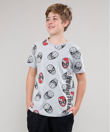 Camiseta-Infantil-Estampada-Homem-Aranha-Manga-Curta-Cinza-Mescla-9629768-Cinza_Mescla_1