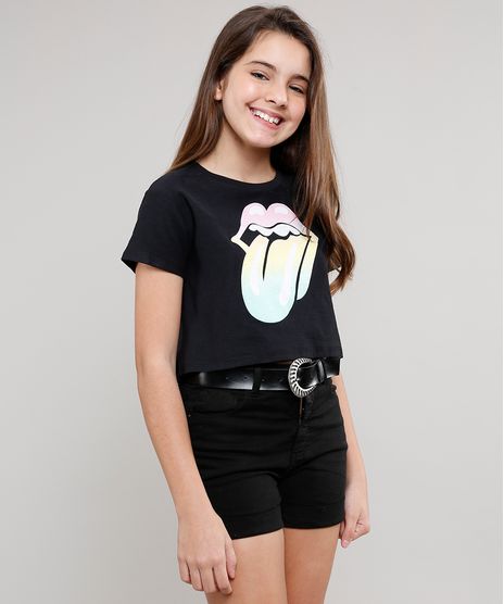 Blusa-Infantil-de-Banda-The-Rolling-Stones-Cropped-Manga-Curta-Decote-Redondo-Preta-9551798-Preto_1