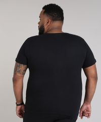 Camiseta-Masculina-Plus-Size-com-Estampa-de-Folhagem-Manga-Curta-Gola-Careca-Preta-9699529-Preto_2