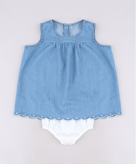 Vestido-Jeans-Infantil-com-Bordado-Sem-Manga---Calcinha-Azul-Claro-9566011-Azul_Claro_1