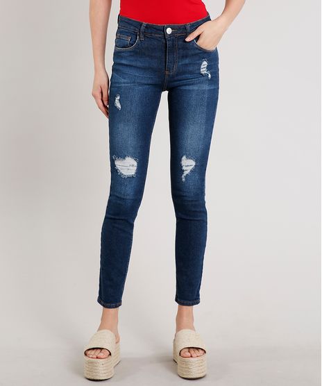 Calca-Jeans-Feminina-Skinny-com-Rasgos-Azul-Escuro-9570305-Azul_Escuro_1