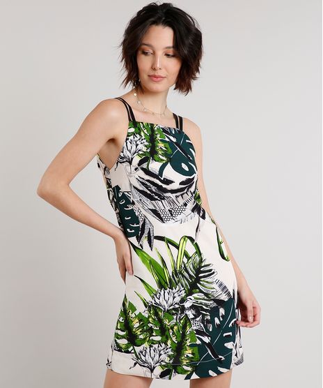 Vestido-Feminino-Curto-Estampado-de-Folhagem-com-Vazado-Alcas-Finas-Bege-Claro-9645235-Bege_Claro_1