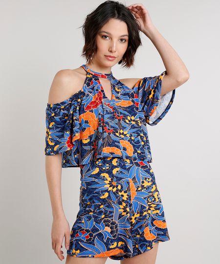 Macaquinho-Feminino-Choker-Open-Shoulder-Estampado-de-Folhagem-Manga-Curta-Azul-Marinho-9644546-Azul_Marinho_1