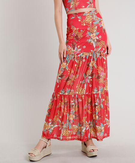 Saia-Feminina-Longa-Estampada-Floral-com-Recorte-Vermelha-9609118-Vermelho_1