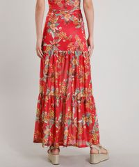 Saia-Feminina-Longa-Estampada-Floral-com-Recorte-Vermelha-9609118-Vermelho_2
