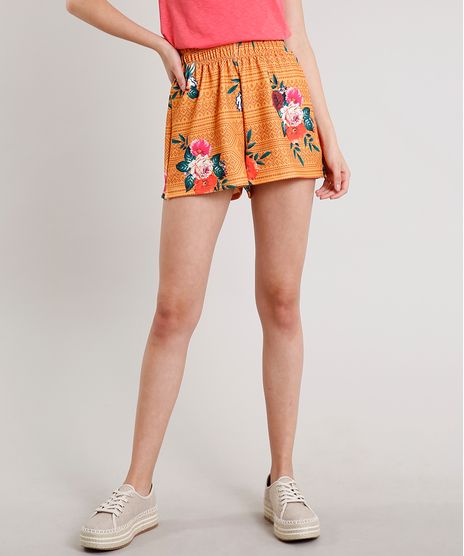 Short-Feminino-Estampado-Floral-Geometrico-Mostarda-9609123-Mostarda_1