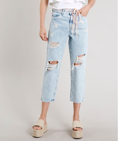 Calca-Jeans-Feminina-Mom-Cropped-Destroyed-com-Cadarco-Neon-Azul-Claro-9662952-Azul_Claro_1
