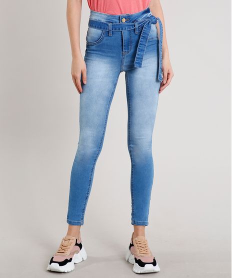 Calca-Jeans-Feminina-Sawary-Skinny-com-Faixa-para-Amarrar-Azul-Claro-9619279-Azul_Claro_1