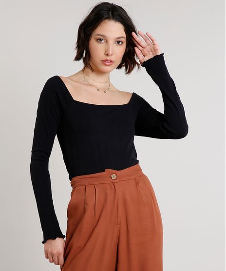 Blusa-Feminina-Canelada-Manga-Longa-Decote-Princesa-Preta-9629346-Preto_1