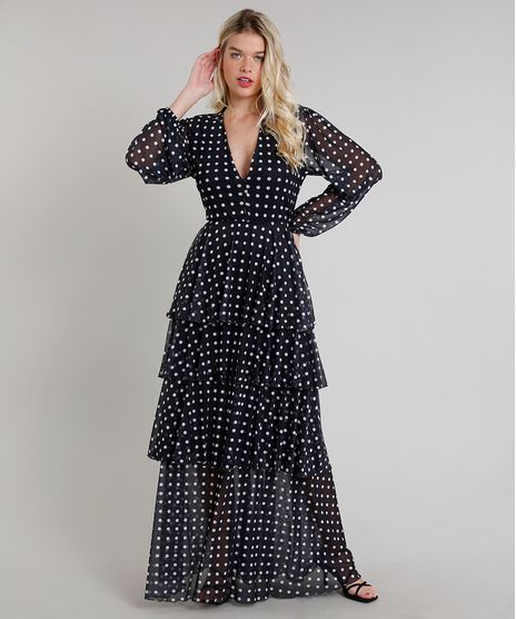 Vestido-Feminino-Longo-Mindset-Estampado-de-Poa-em-Camadas-Manga-Longa-Preto-9721632-Preto_1