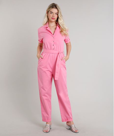 Macacao-de-Sarja-Feminino-com-Bolsos-e-Faixa-para-Amarrar-Manga-Curta-Rosa-9719511-Rosa_1