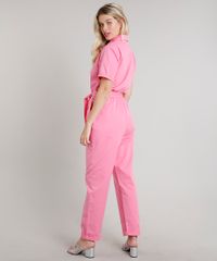 Macacao-de-Sarja-Feminino-com-Bolsos-e-Faixa-para-Amarrar-Manga-Curta-Rosa-9719511-Rosa_2